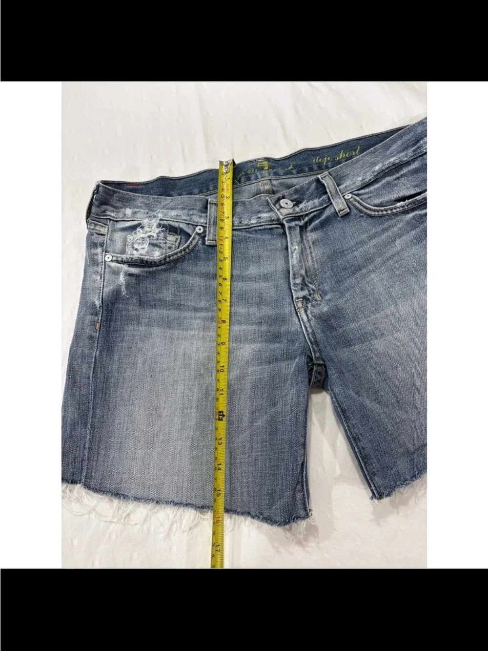 7 For All Mankind Dojo Jean Shorts 32 100% Cotton Distressed Raw Hem Made In USA